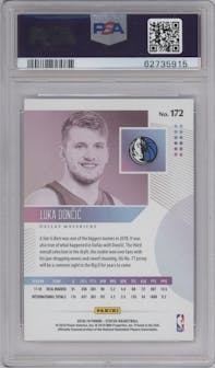 Luka Doncic from the 2018-19 Panini Status set featuring a Red parallel graded by PSA and given an overall grade of 10.
