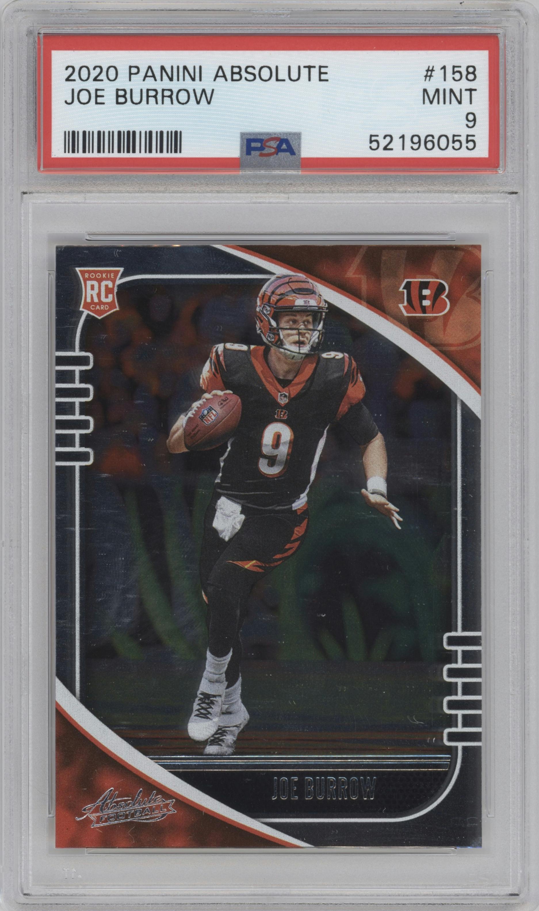 Joe Burrow from the 2020 Panini Absolute set graded by PSA and given an overall grade of 9.