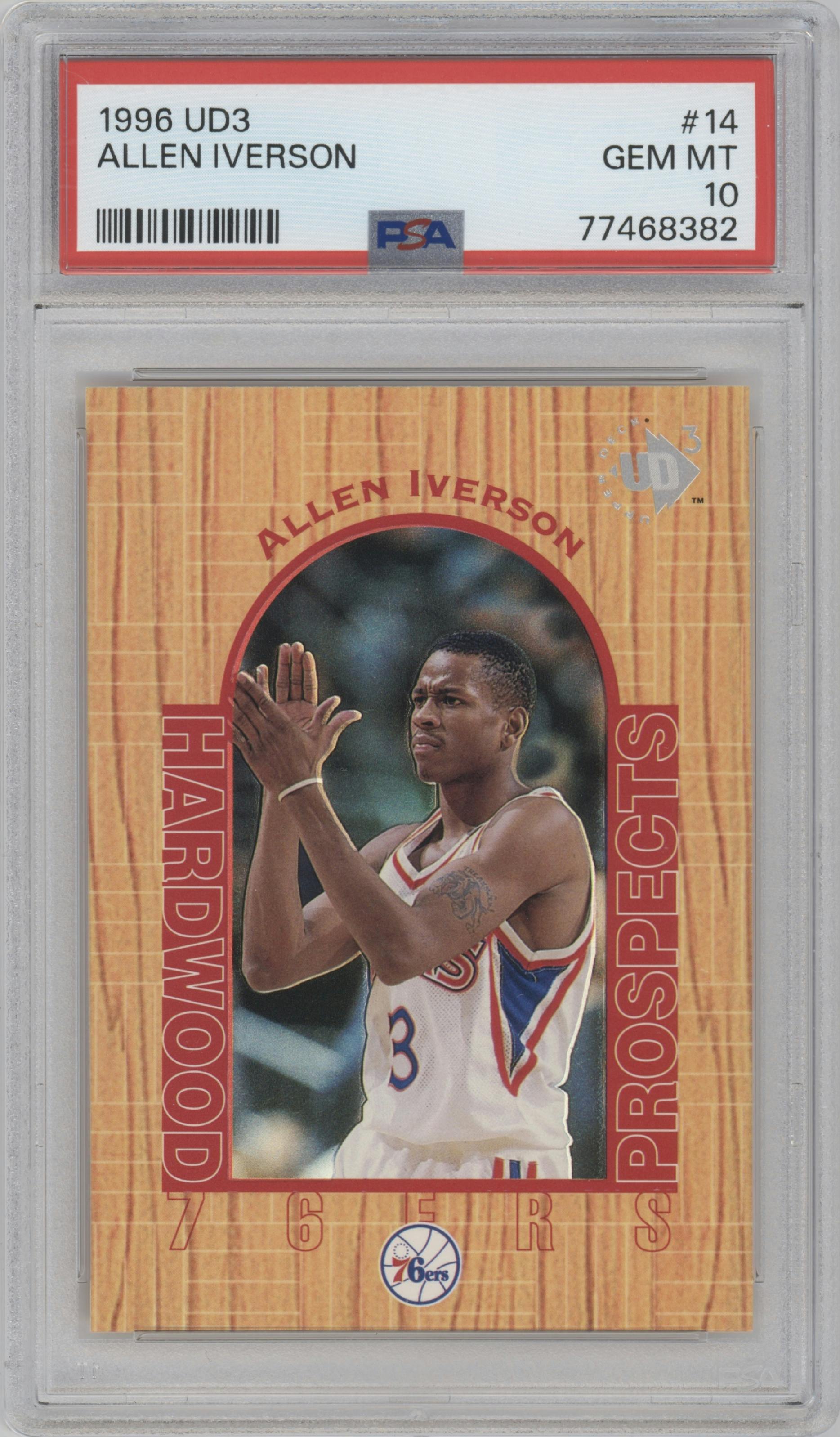 Allen Iverson from the 1996-97 Upper Deck UD3 set graded by PSA and given an overall grade of 10.