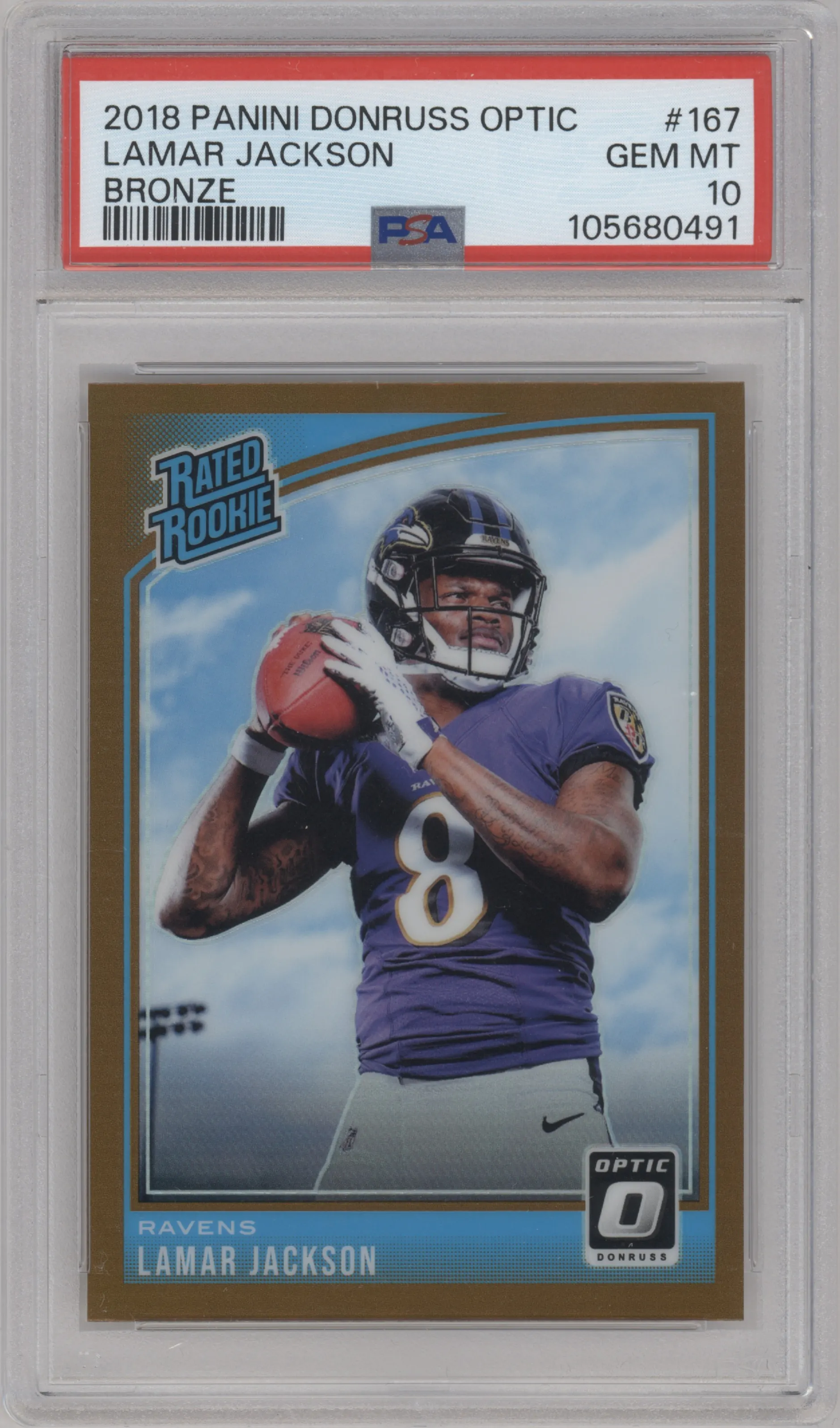 2018 Panini Donruss Optic Rated Rookie Lamar Jackson Bronze #167 PSA 10