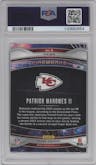 Patrick Mahomes II from the 2024 Panini Prizm set featuring a Green Ice parallel graded by PSA and given an overall grade of 10.