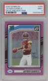 Jayden Daniels from the 2024 Donruss set featuring a Pink parallel graded by PSA and given an overall grade of 9.