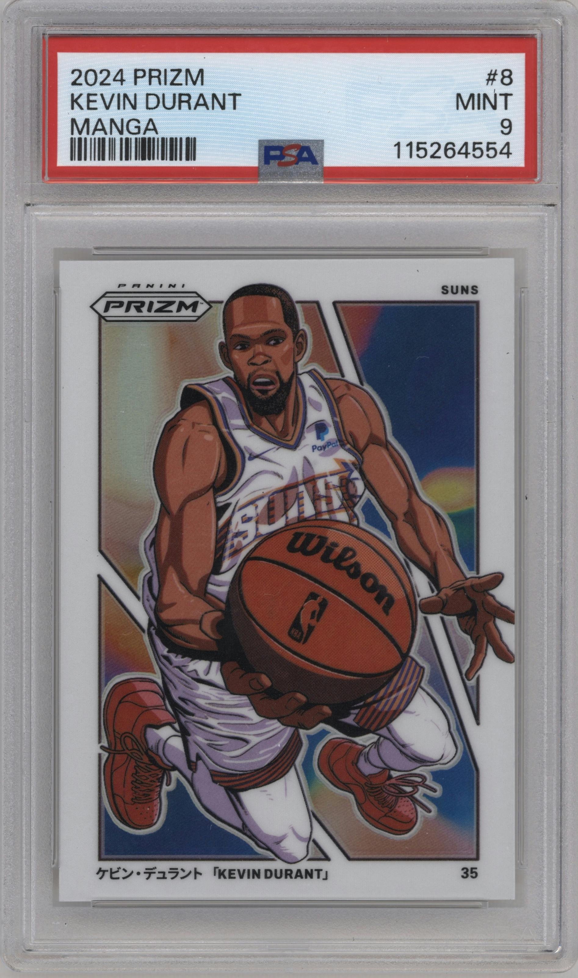Kevin Durant from the 2024-25 Panini Prizm set graded by PSA and given an overall grade of 9.
