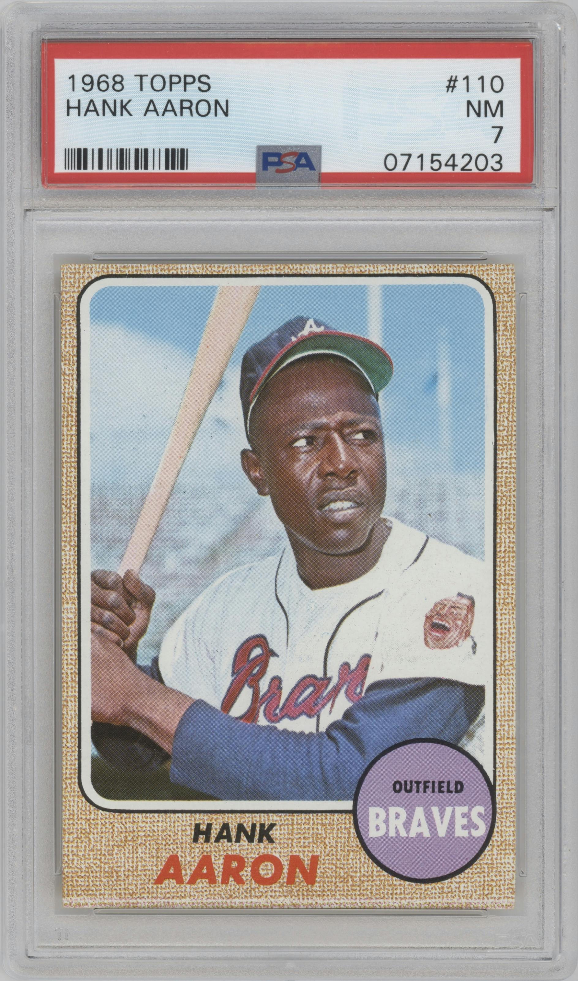 Hank Aaron from the 1968 Topps set graded by PSA and given an overall grade of 7.