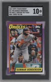 Gunnar Henderson from the 2023 Topps Transcendent Collection VIP Party set graded by SGC and given an overall grade of 10.