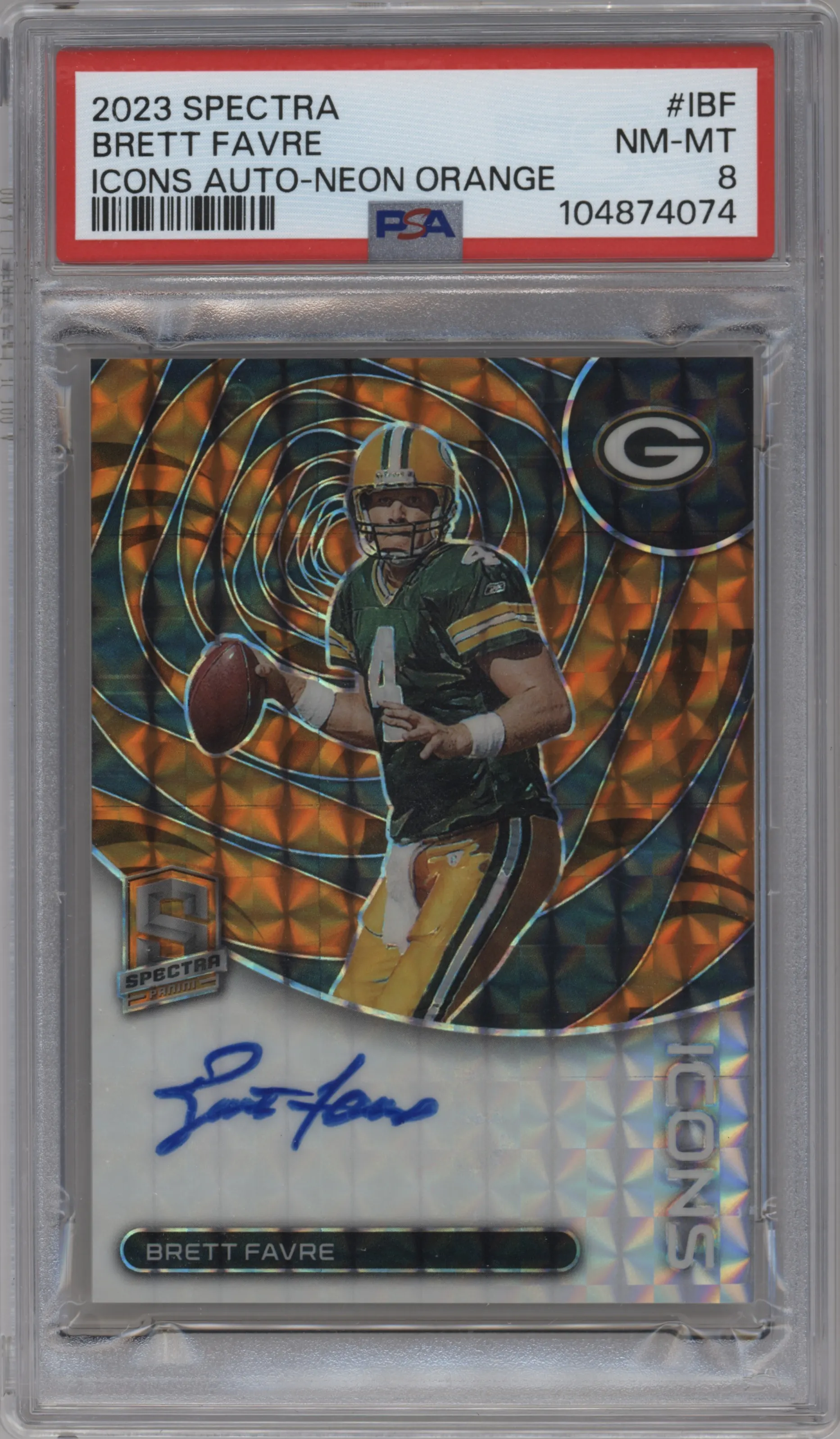 2023 Panini Spectra Icons Brett Favre Neon Orange #I-BF PSA 8