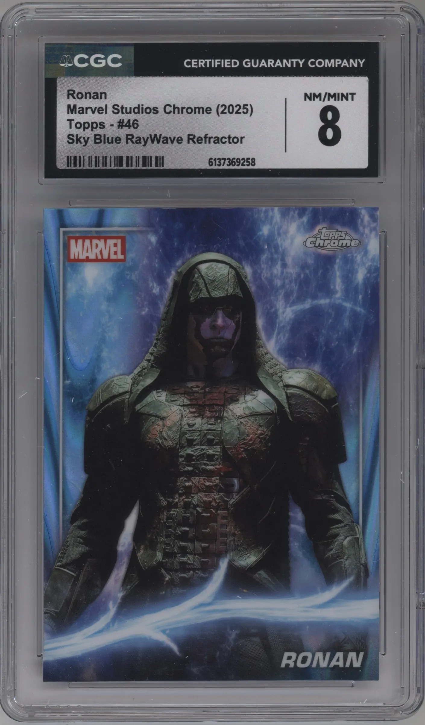 2025 Topps Chrome Marvel Studios Ronan Sky Blue RayWave Refractor #46 CGC 8