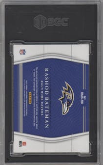 Rashod Bateman from the 2021 Panini National Treasures set featuring a Numbers Green parallel graded by SGC and given an overall grade of 8.