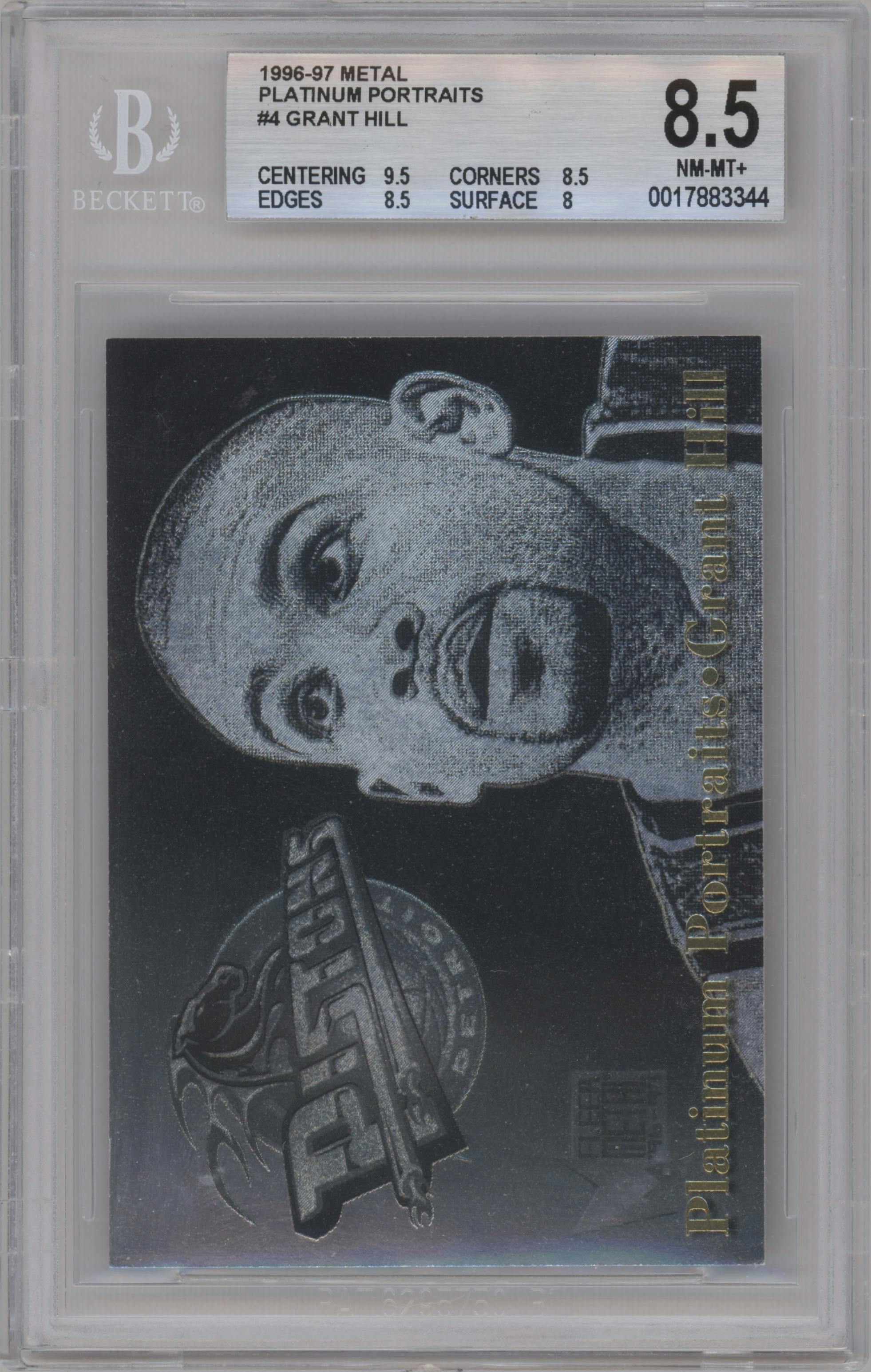 Grant Hill  from the 1996-97 Fleer Metal  set graded by Beckett and given an overall grade of 8.5.