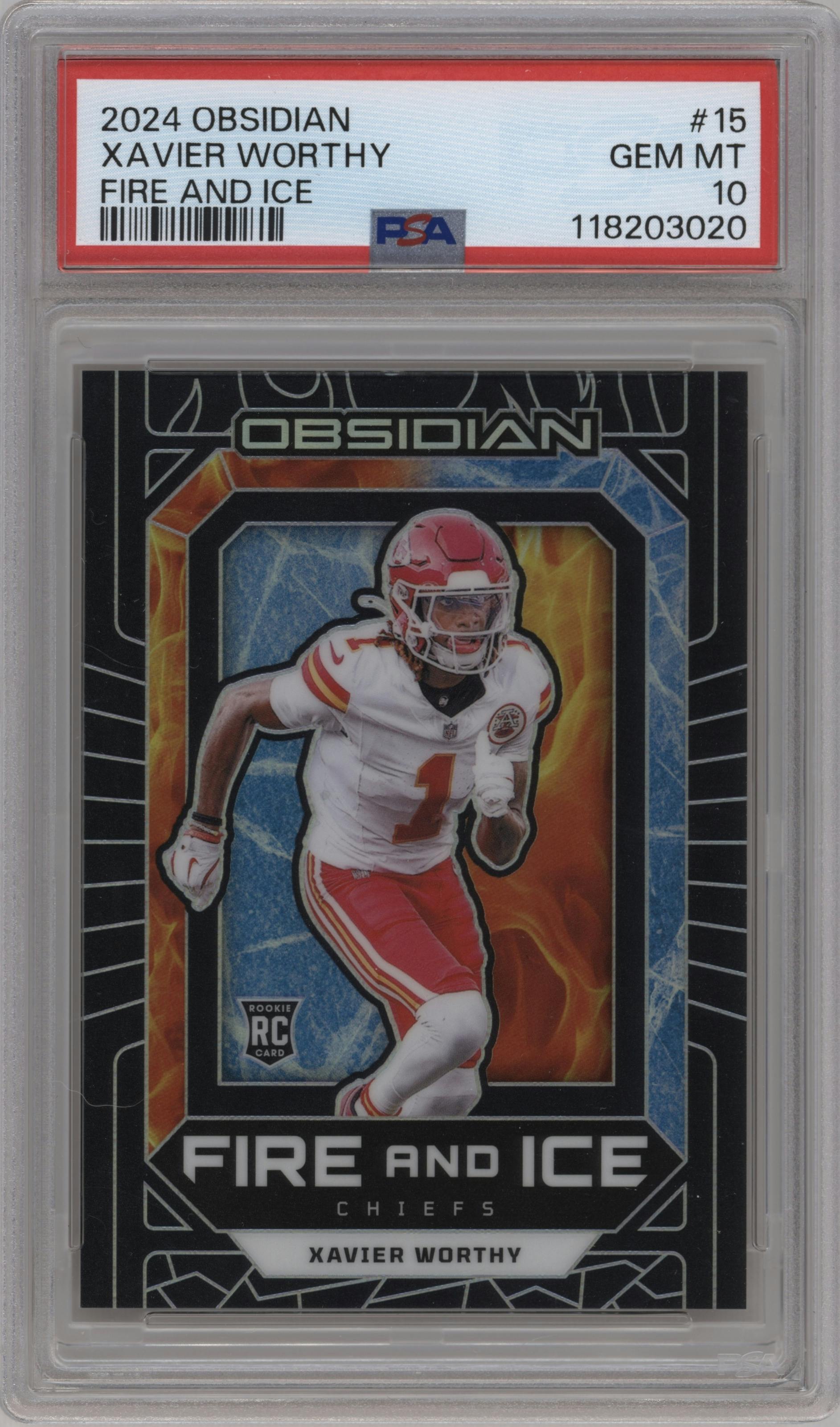 Xavier Worthy from the 2024 Panini Obsidian set graded by PSA and given an overall grade of 10.