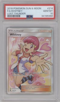 Whitney from the 2018 Pokemon S&M  set graded by PSA and given an overall grade of 10.