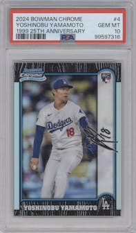 Yoshinobu Yamamoto from the 2024 Bowman Chrome set graded by PSA and given an overall grade of 10.