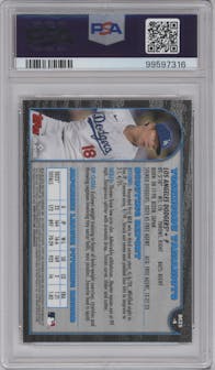 Yoshinobu Yamamoto from the 2024 Bowman Chrome set graded by PSA and given an overall grade of 10.