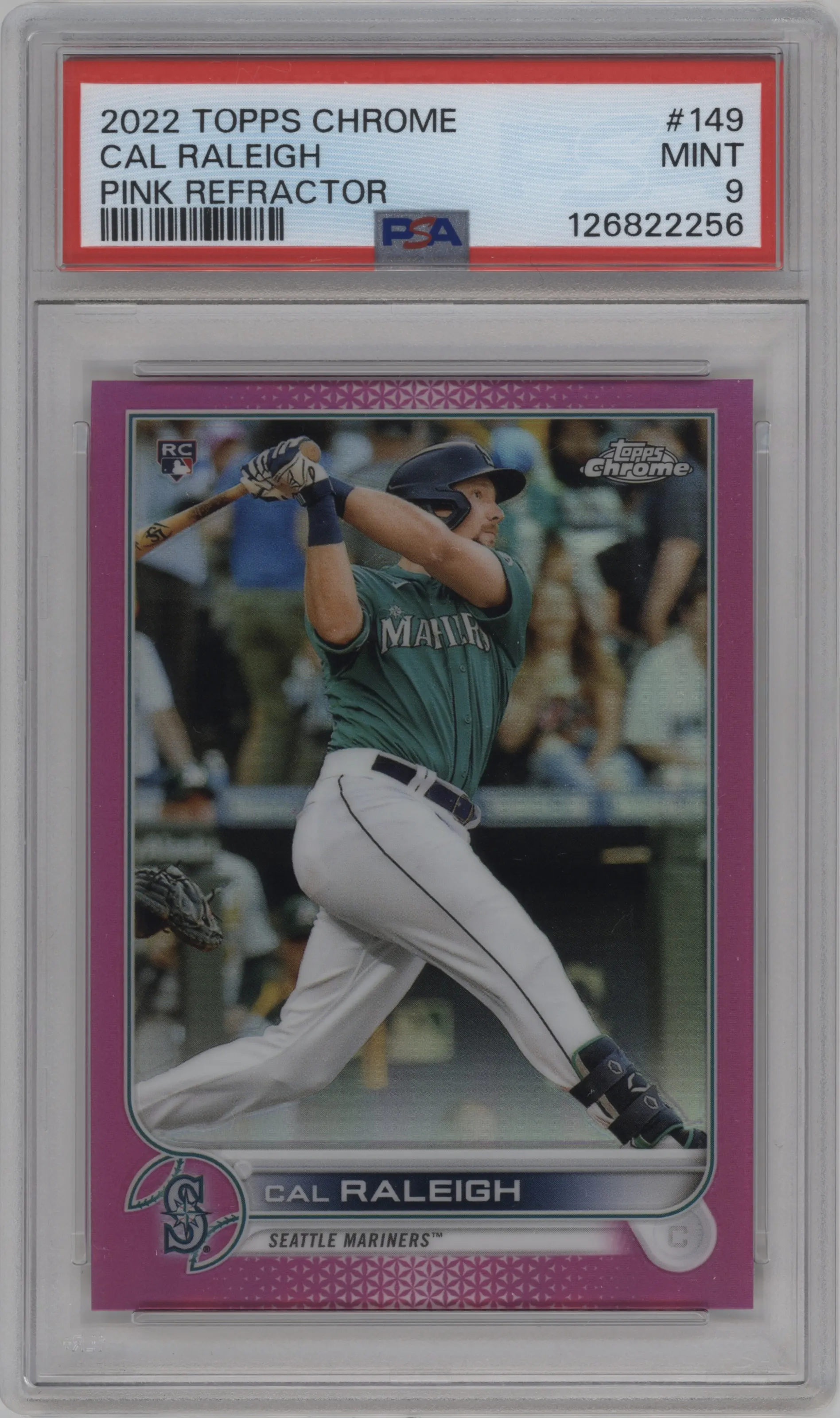 2022 Topps Chrome Cal Raleigh Pink Refractor PSA 9