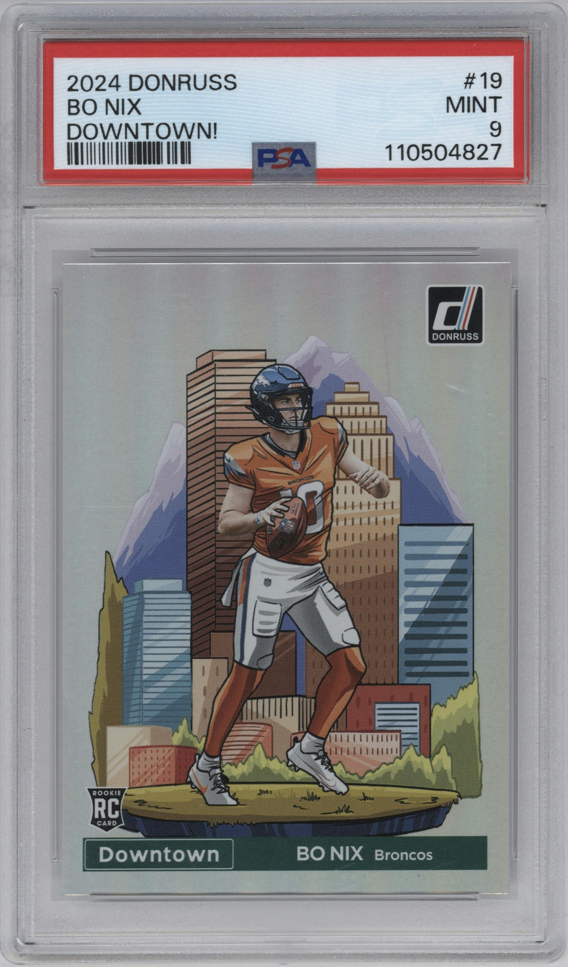 Bo Nix from the 2024 Donruss set graded by PSA and given an overall grade of 9.