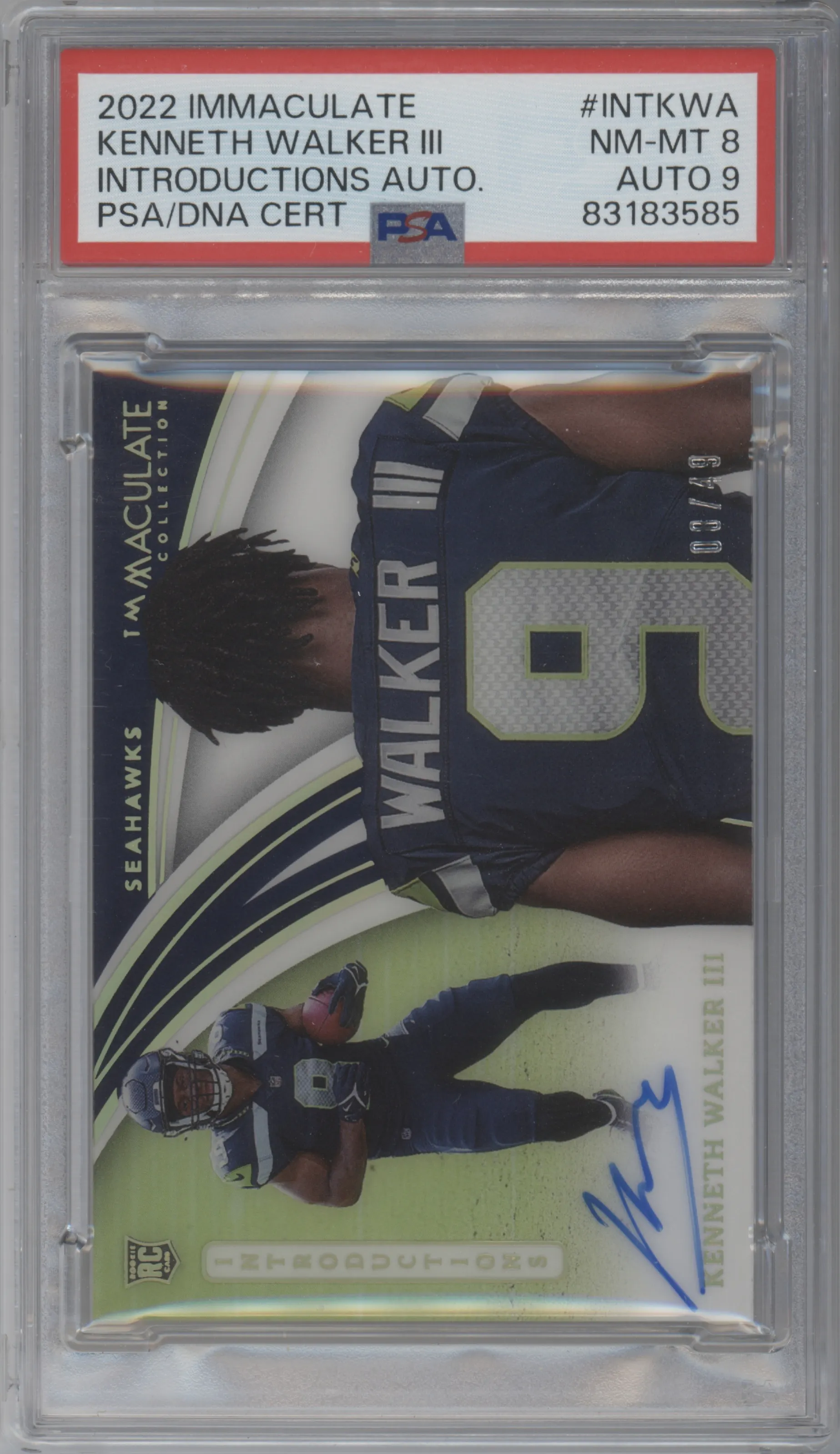 2022 Panini Immaculate Collection Introductions Auto Kenneth Walker III #INT-KWA PSA 8