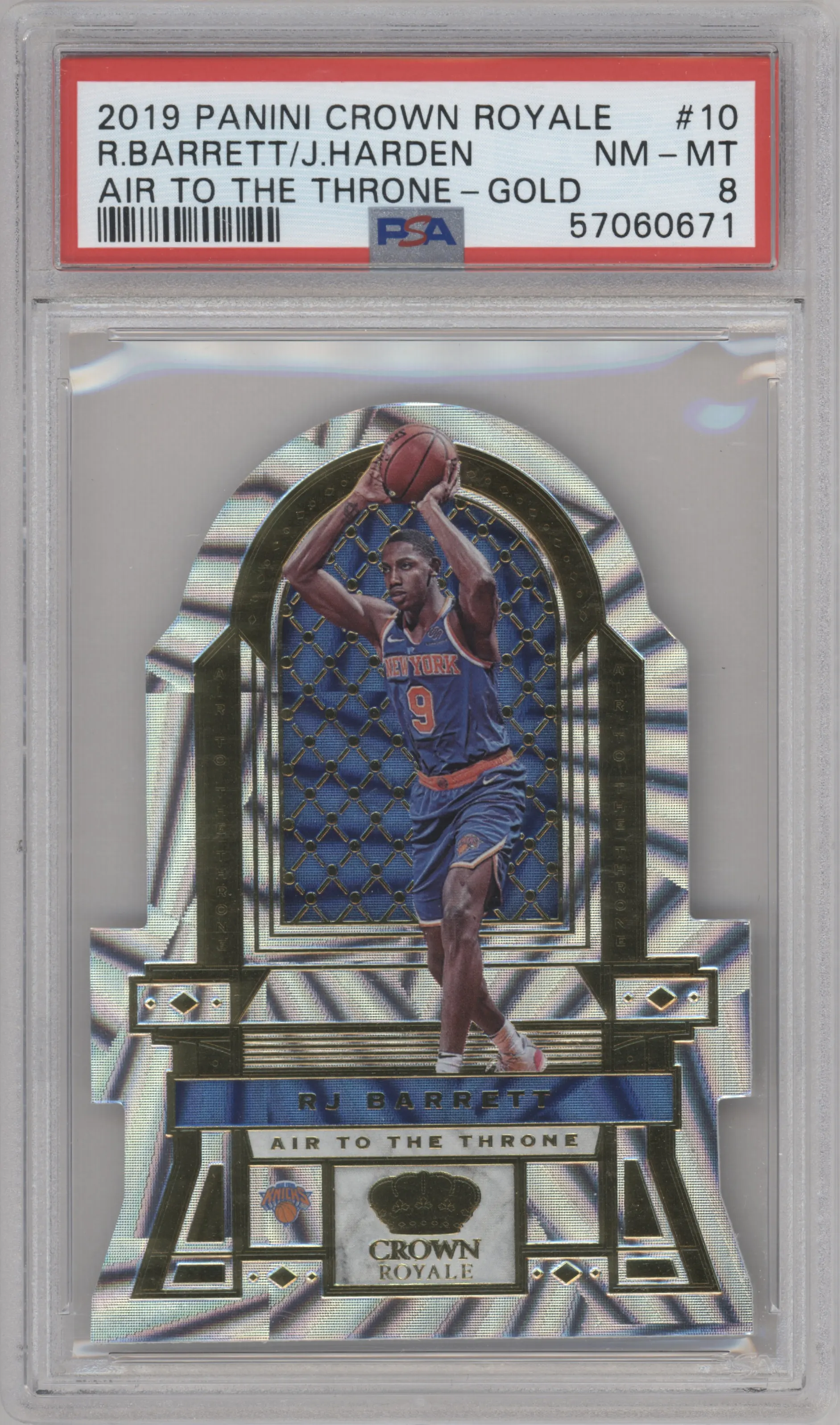 2019 Panini Crown Royale Air to the Throne RJ Barrett/James Harden Gold PSA 8