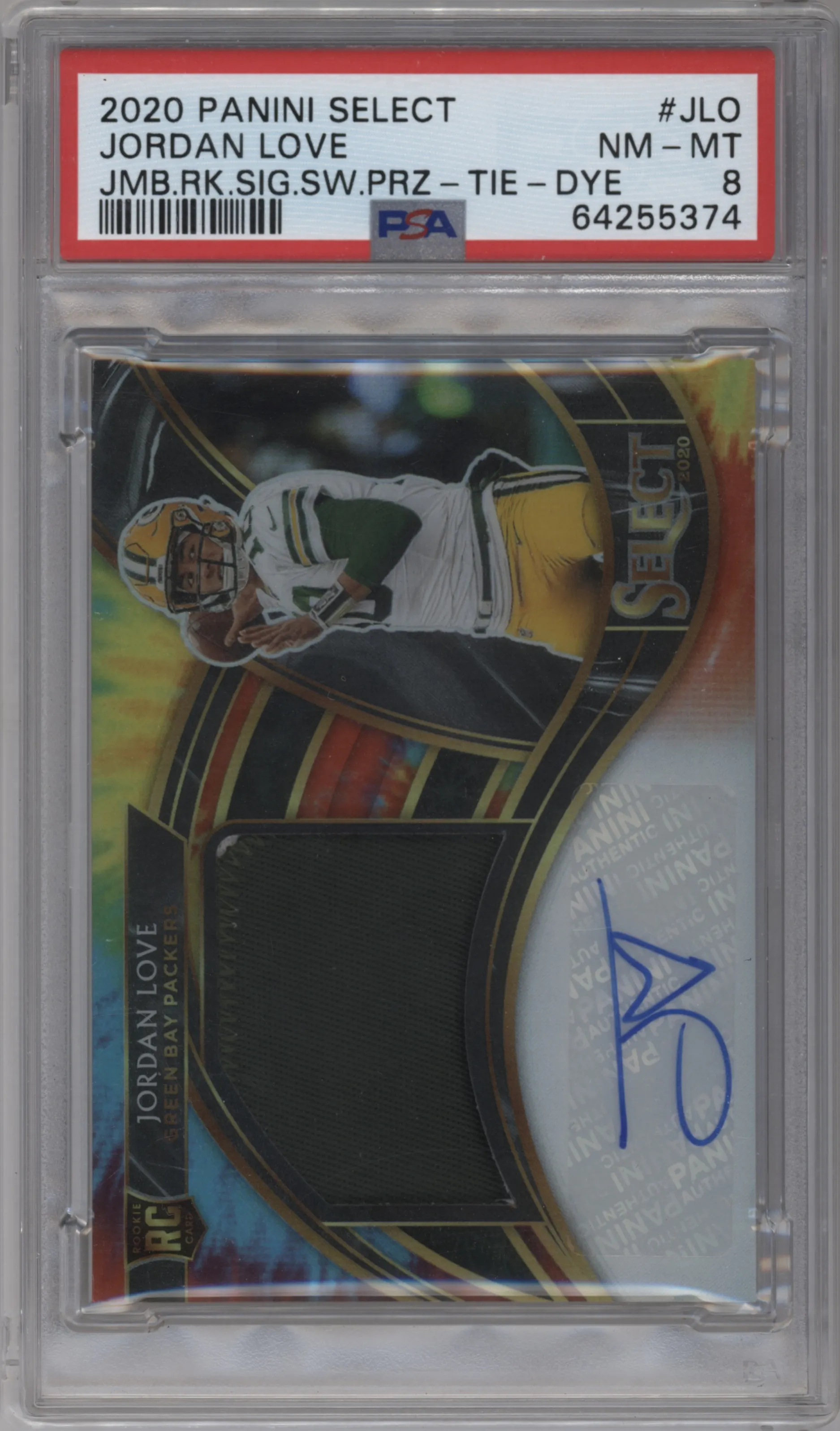 2020 Panini Select Jmb.Rke.Sig.Swch. Jordan Love Tie-Dye #JRS-JLO PSA 8