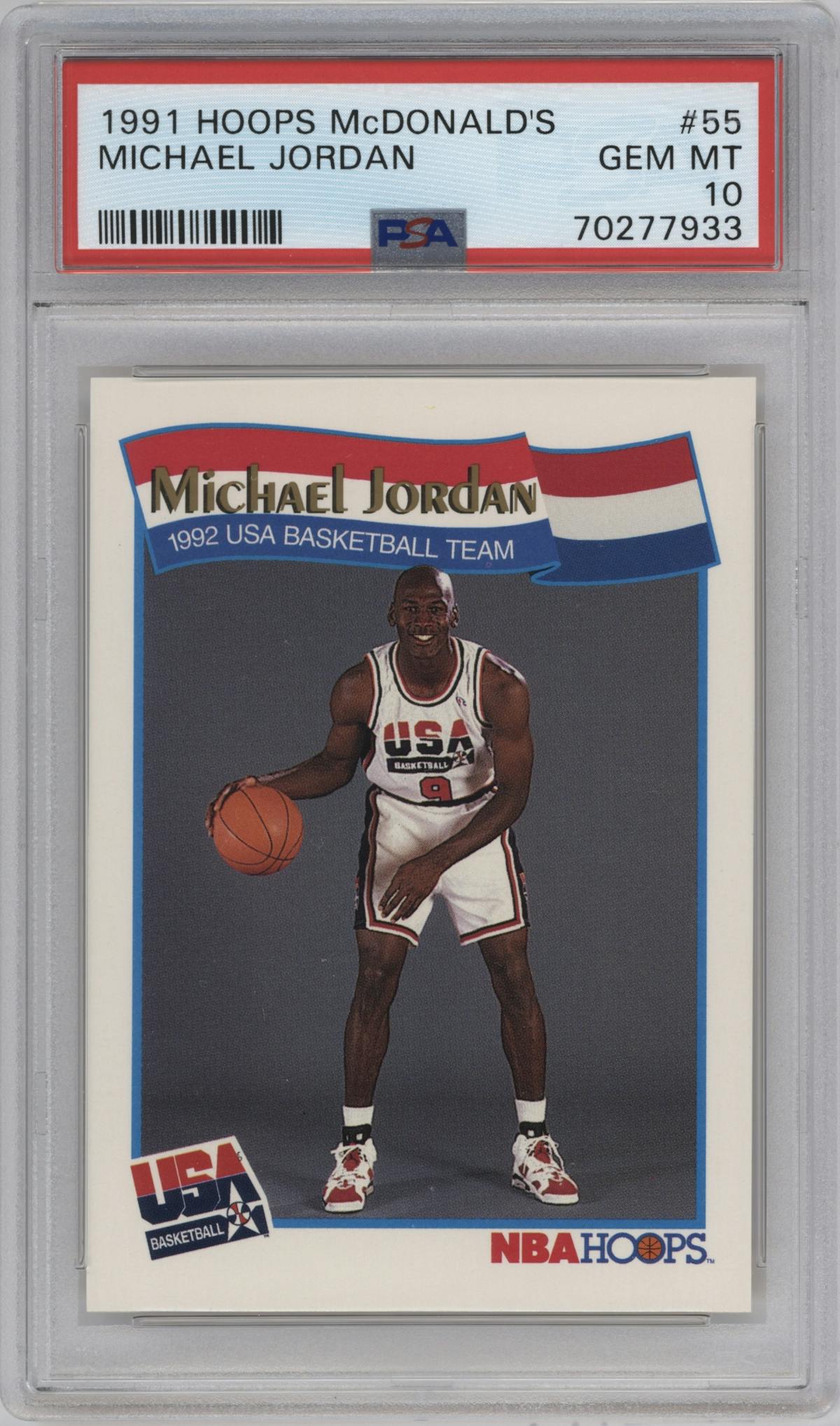 Michael Jordan from the 1991-92 NBA Hoops McDonald's set graded by PSA and given an overall grade of 10.