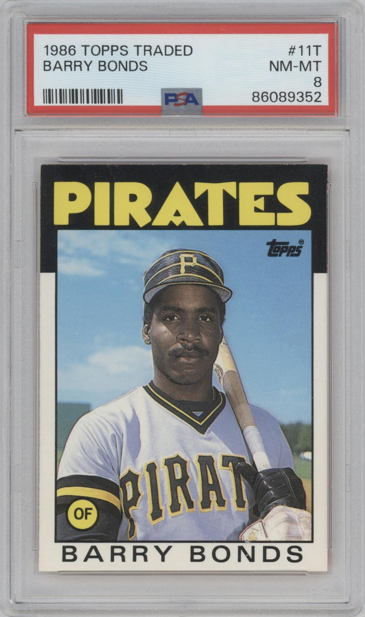 Barry Bonds from the 1986 Topps Traded set graded by PSA and given an overall grade of 8.