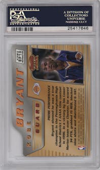 Kobe Bryant from the 1996-97 Bowman’s Best set featuring a Atomic Refractor parallel graded by PSA and given an overall grade of 9.