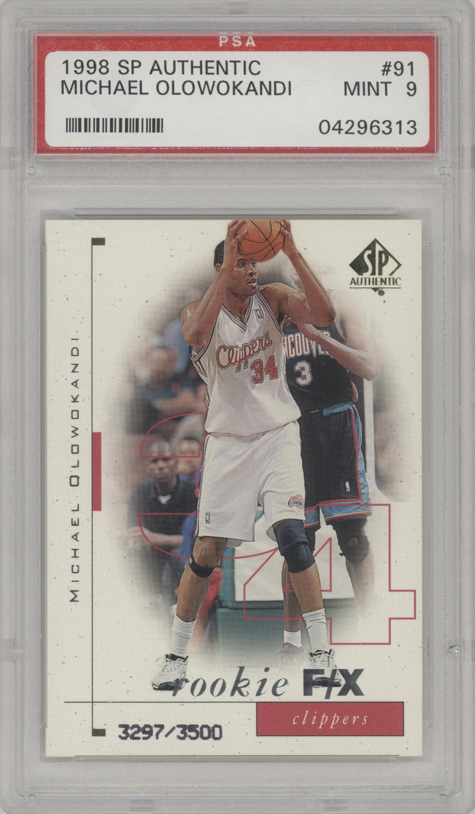 Michael Olowokandi from the 1998-99 SP Authentic set graded by PSA and given an overall grade of 9.