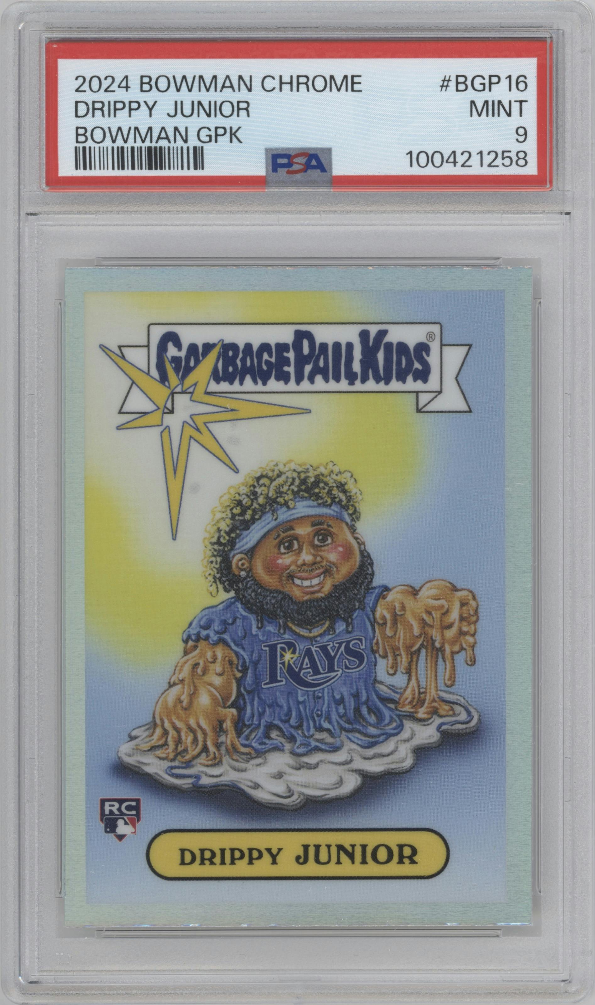 Drippy Junior from the 2024 Bowman Chrome set graded by PSA and given an overall grade of 9.