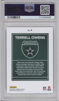 Terrell Owens from the 2024 Donruss set graded by PSA and given an overall grade of 9.