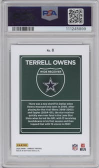 Terrell Owens from the 2024 Donruss set graded by PSA and given an overall grade of 9.