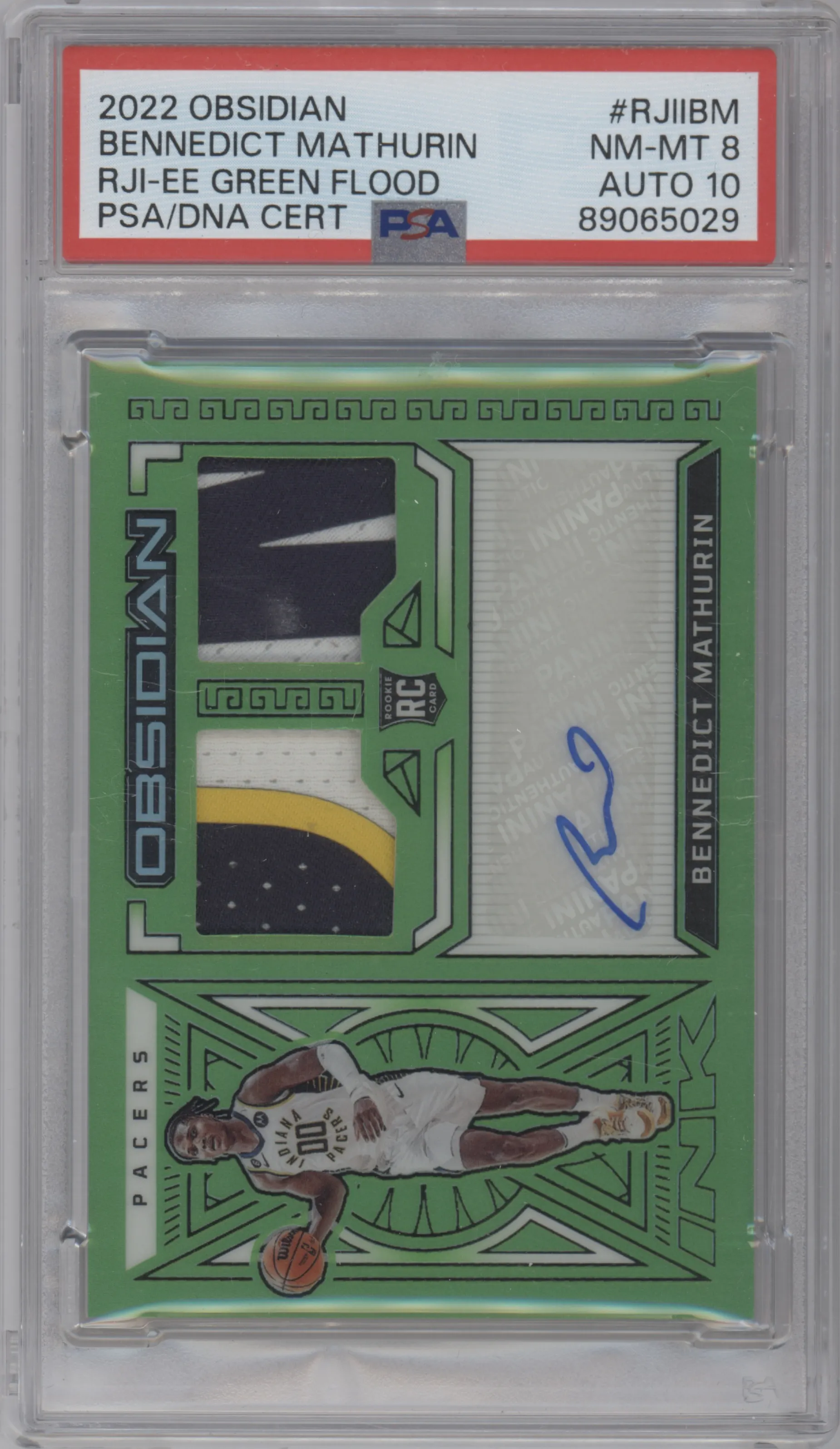 2022 Panini Obsidian Rke.Jrsy.Ink Bennedict Mathurin Green Flood #RJI-IBM PSA 8
