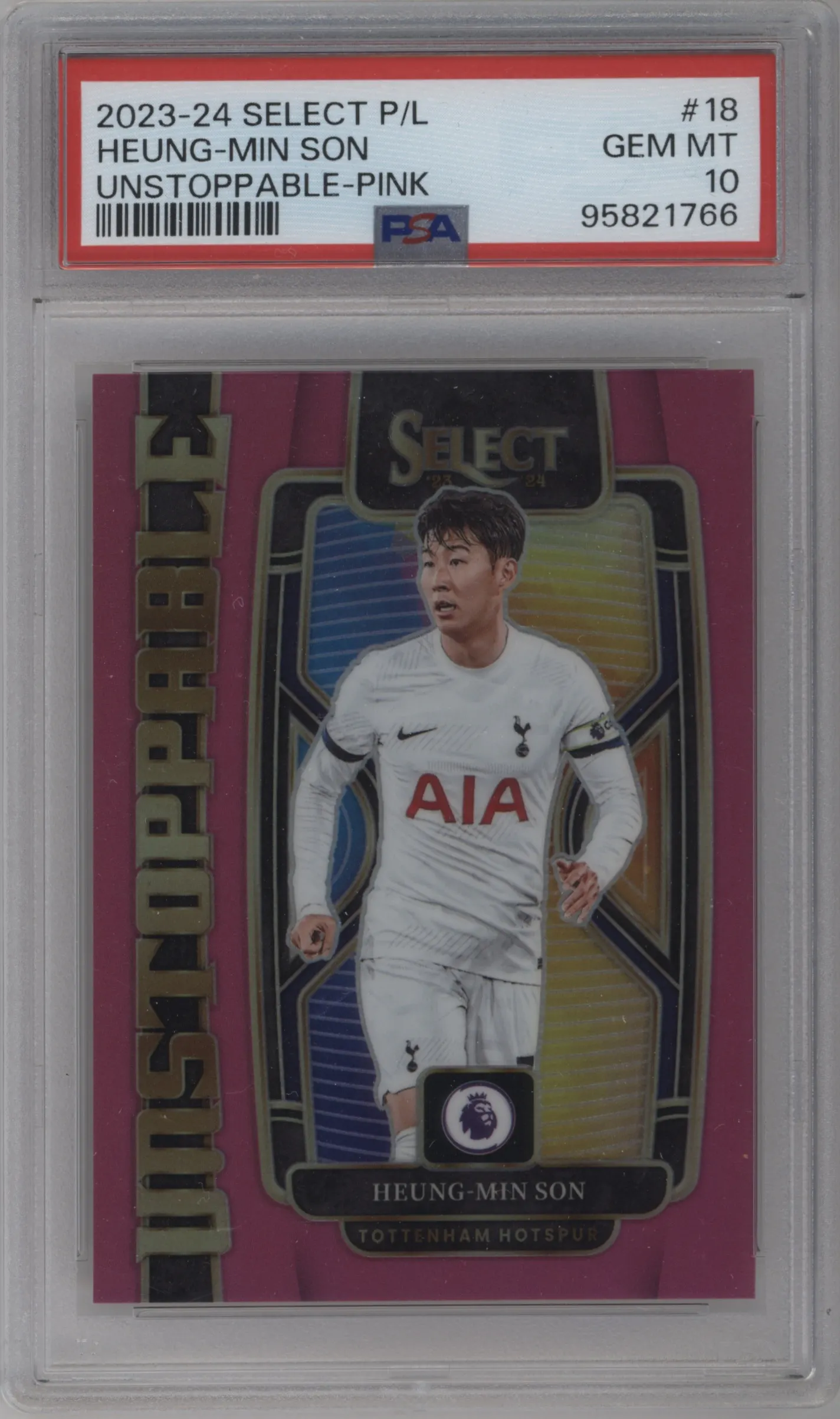 2023 Panini Select Premier League Unstoppable Heung-Min Son Pink #18 PSA 10