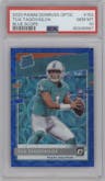 Tua Tagovailoa from the 2020 Panini Donruss Optic set featuring a Blue Scope parallel graded by PSA and given an overall grade of 10.