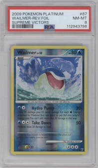 Wailmer from the 2009 Pokemon Platinum set graded by PSA and given an overall grade of 8.