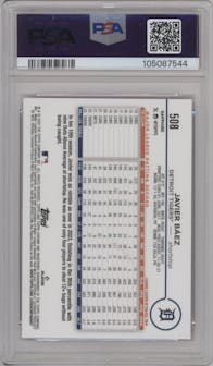Javier Baez from the 2024 Topps Chrome Sapphire set featuring a Padparadscha parallel graded by PSA and given an overall grade of 9.