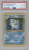 Blastoise from the 1999 Pokemon set graded by PSA and given an overall grade of 6.