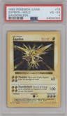 Zapdos from the 1999 Pokemon set graded by PSA and given an overall grade of 4.