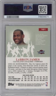 LeBron James from the 2003-04 Topps Pristine set graded by PSA and given an overall grade of 10.