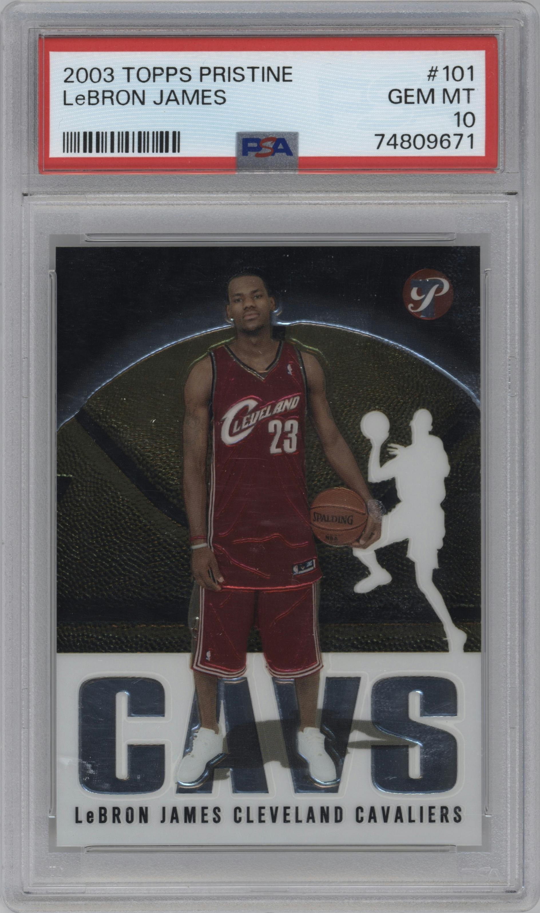 LeBron James from the 2003-04 Topps Pristine  set graded by PSA and given an overall grade of 10.