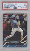 Jackson Chourio from the 2024 Topps Now Rookie Cup set featuring a Blue parallel graded by PSA and given an overall grade of 9.