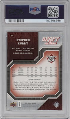 Stephen Curry from the 2009-10 UD Draft Edition set graded by PSA and given an overall grade of 10.
