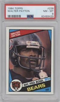 Walter Payton from the 1984 Topps set graded by PSA and given an overall grade of 8.