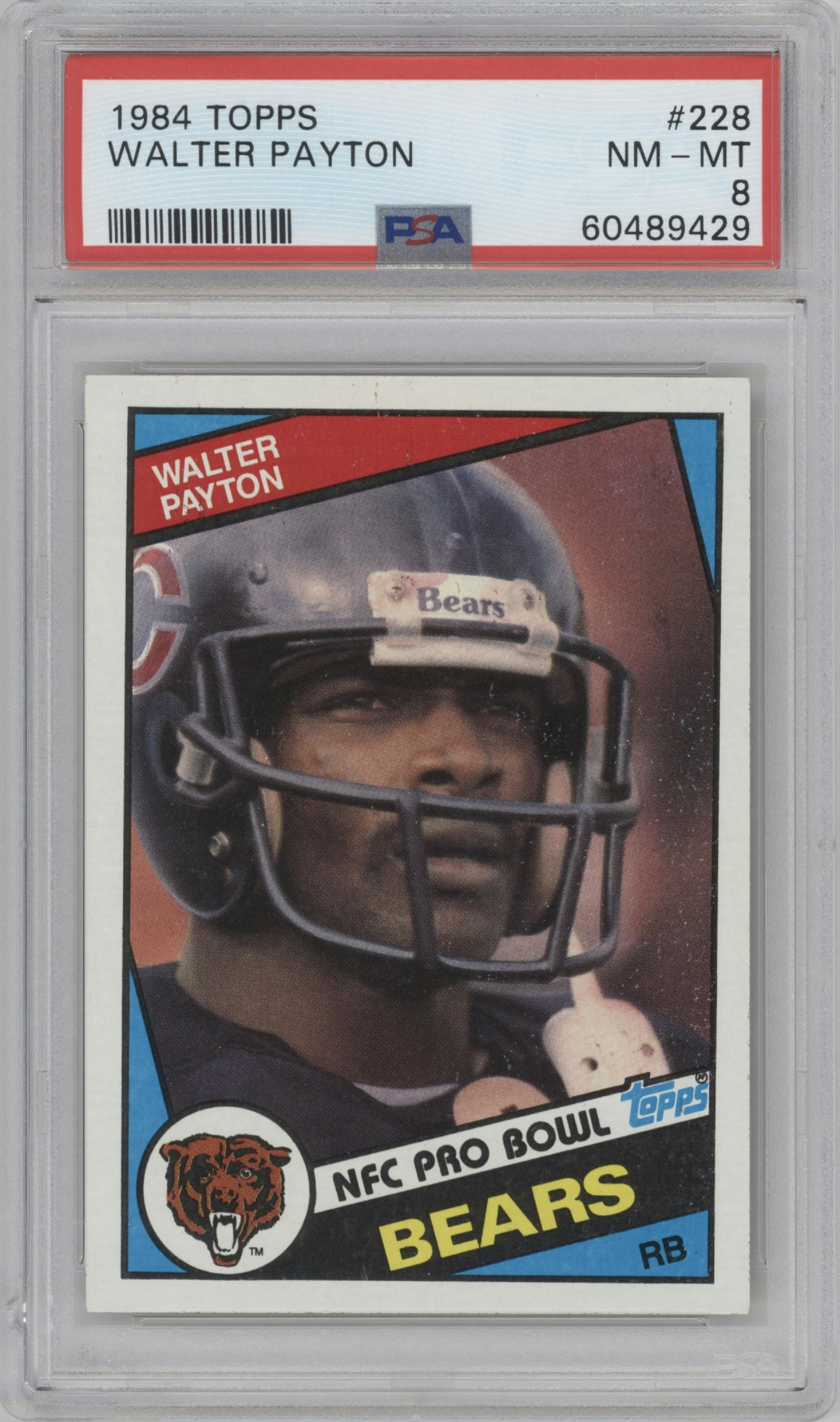 Walter Payton from the 1984 Topps set graded by PSA and given an overall grade of 8.