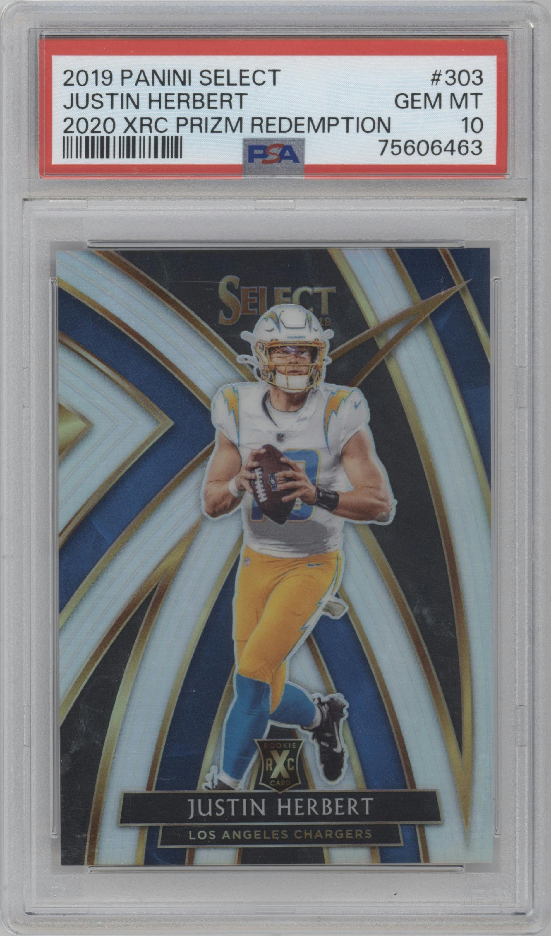 Justin Herbert from the 2019 Panini Select  set graded by PSA and given an overall grade of 10.