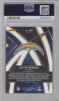 Justin Herbert from the 2019 Panini Select  set graded by PSA and given an overall grade of 10.