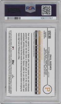 Paul Skenes from the 2024 Topps Chrome Update set featuring a RayWave Refractor parallel graded by PSA and given an overall grade of 10.