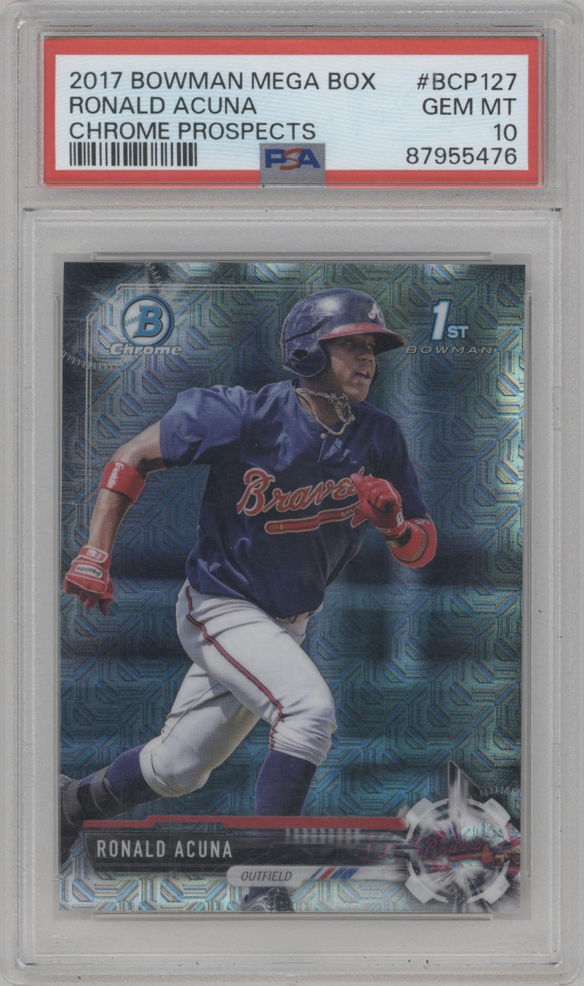 Ronald Acuna from the 2017 Bowman Mega Box Chrome set graded by PSA and given an overall grade of 10.
