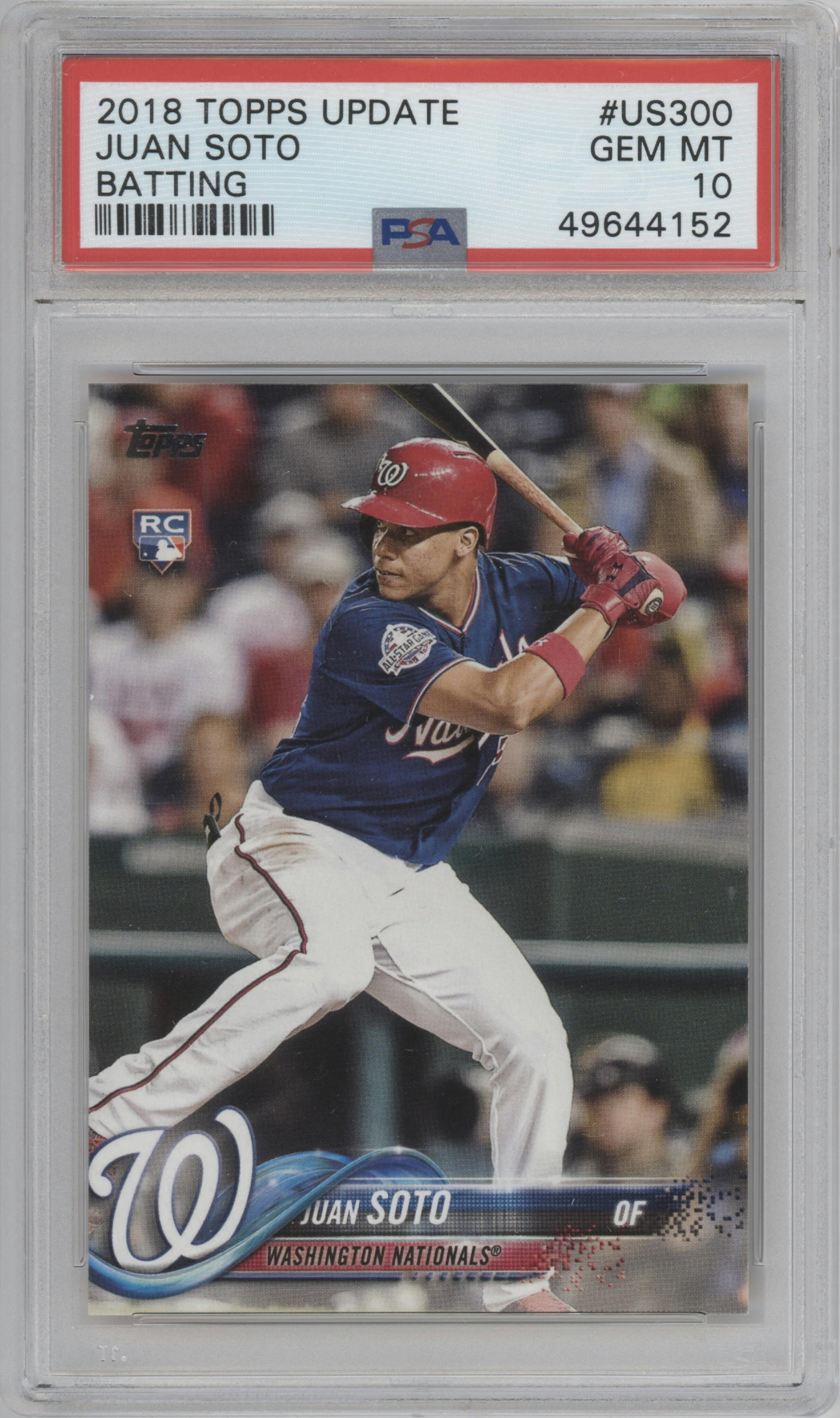 Juan Soto from the 2018 Topps Update set graded by PSA and given an overall grade of 10.