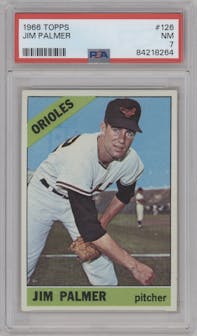 Jim Palmer from the 1966 Topps set graded by PSA and given an overall grade of 7.