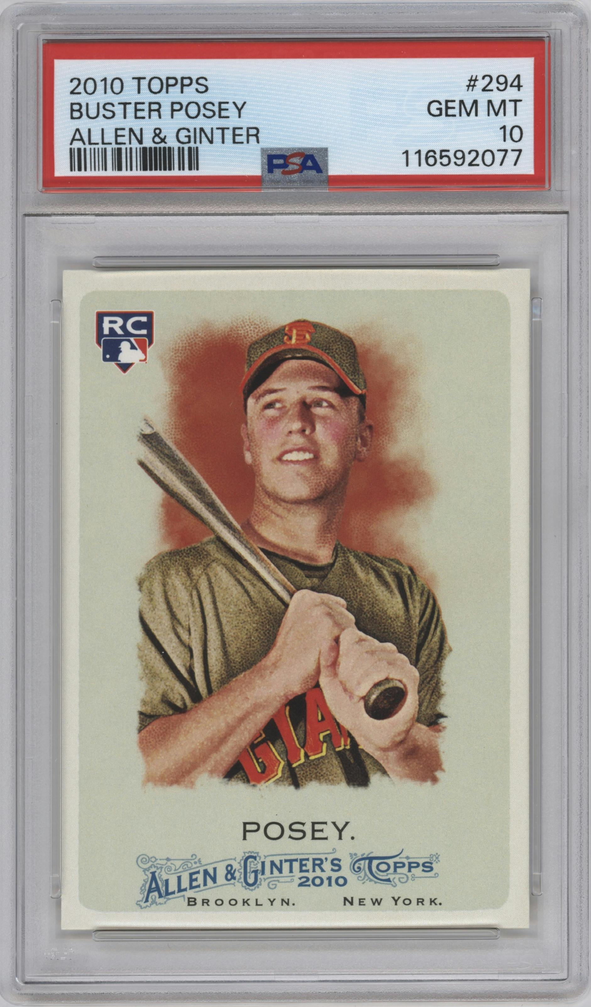 Buster Posey from the 2010 Topps Allen & Ginter set graded by PSA and given an overall grade of 10.