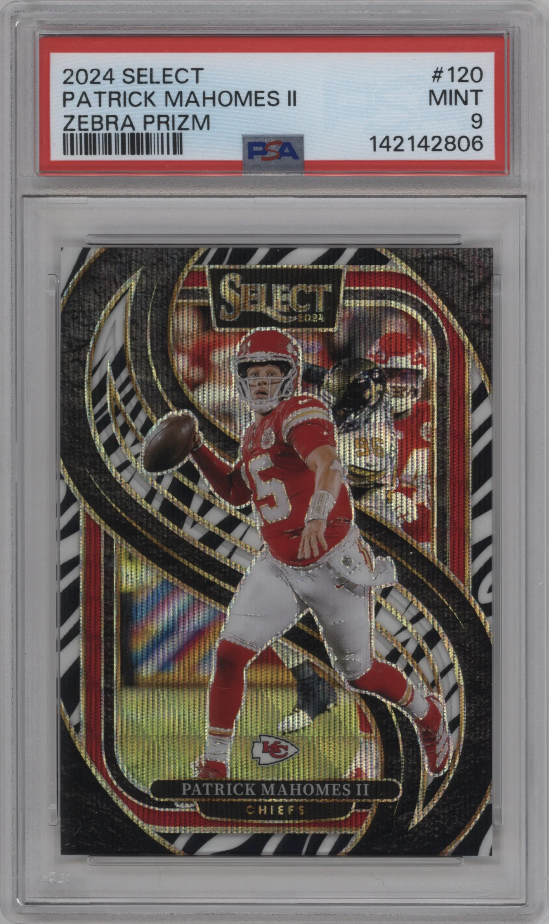 2024 Panini Select Pre.Lvl. Patrick Mahomes II Zebra #120 PSA 9